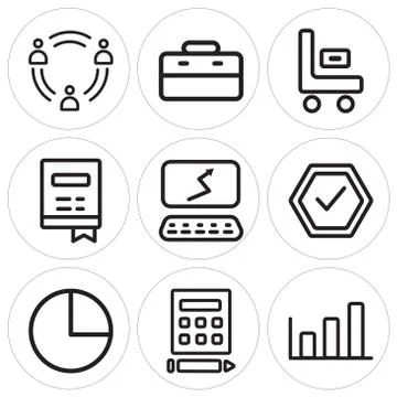 Set Of 9 simple editable icons such as Bar graph, Calculator, Pie chart Free Stock Illustration