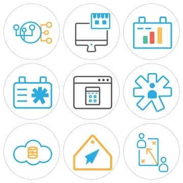 Set Of 9 simple editable icons such as Strategy, Tag, Server Illustrazione stock gratuita