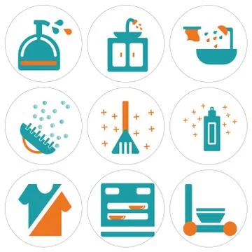 Set Of 9 simple editable icons such as Cleaning, Dishwasher, Clothes Illustrazione stock gratuita