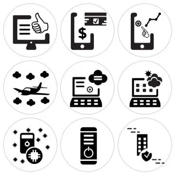 Set Of 9 simple editable icons such as Safety, Power button, Cpu Free Stock Illustration
