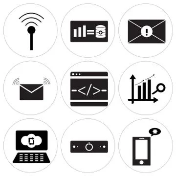 Set Of 9 simple editable icons such as Setting on phone, Power off, Cloude Ilustração Stock Gratuita