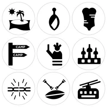 Set Of 9 simple editable icons such as Cable car, Canoe, Inc Free Stock Illustration