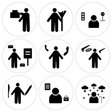 Set Of 9 simple editable icons such as Pensioner, Doctor, Chef Free Stock Illustration