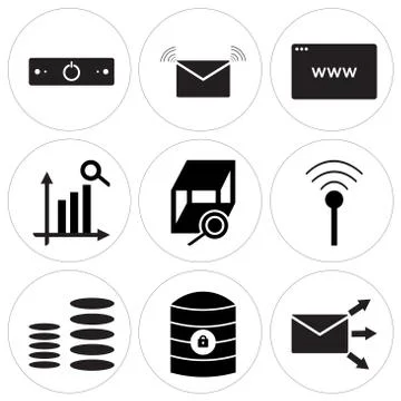 Set Of 9 simple editable icons such as Forward mail, Server key, Diagram Free Stock Illustration