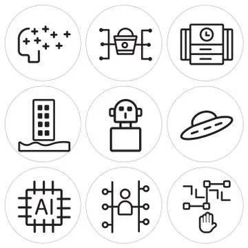 Set Of 9 simple editable icons such as Artificial intelligence, Users, Cpu 무료 스톡 일러스트
