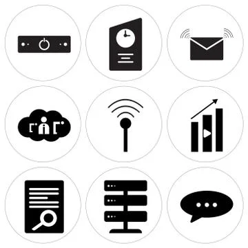 Set Of 9 simple editable icons such as Chat, Data server, Document view Free Stock Illustration