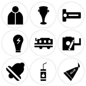 Set Of 9 simple editable icons such as Glue, Lunch, Bell Free Stock Illustration