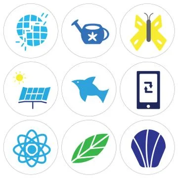 Set Of 9 simple editable icons such as Sea Shell, Big Leaf, Atom Illustrazione stock gratuita