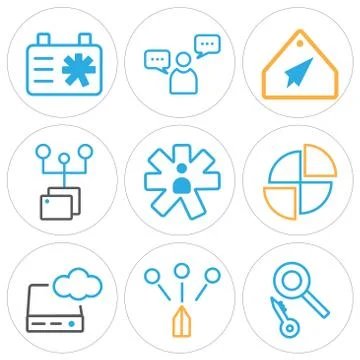 Set Of 9 simple editable icons such as Loupe, , Server Free Stock Illustration