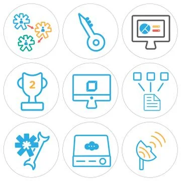 Set Of 9 simple editable icons such as Satellite dish, Server, Settings Free Stock Illustration