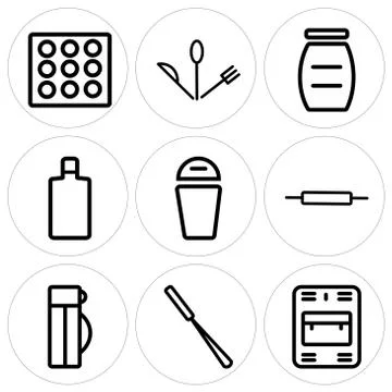 Set Of 9 simple editable icons such as Dishwasher, Peeler, Thermo Free Stock Illustration