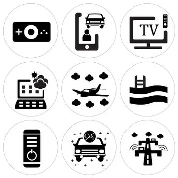 Set Of 9 simple editable icons such as Highway, Electric car, Power button Free Stock Illustration