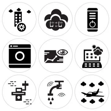 Set Of 9 simple editable icons such as Airplane, Water, Drone Free Stock Illustration