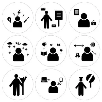 Set Of 9 simple editable icons such as Police, Programmer, Cleaner Free Stock Illustration