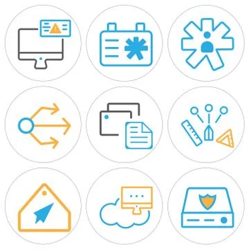 Set Of 9 simple editable icons such as Server, Network, Tag Free Stock Illustration