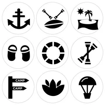 Set Of 9 simple editable icons such as Hot air balloon, Big Flower, Camp Free Stock Illustration