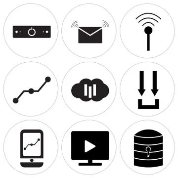 Set Of 9 simple editable icons such as Server key, Play on mac, Mobile app Free Stock Illustration