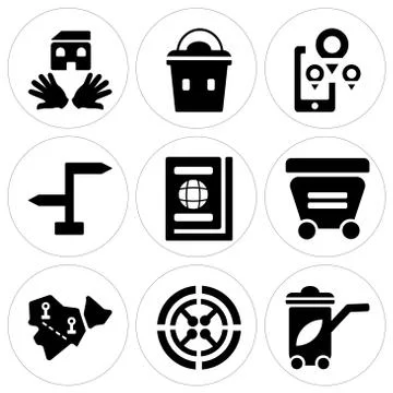 Set Of 9 simple editable icons such as Recycling bin, Radar, Africa Grats Stockgrafik