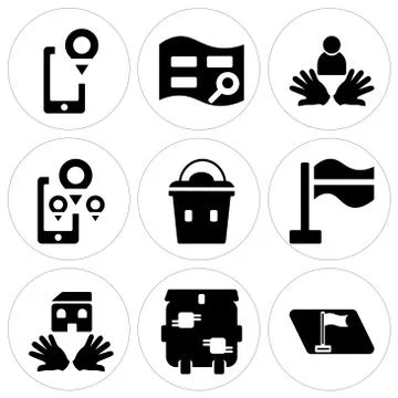 Set Of 9 simple editable icons such as Map, Trash bin, House Selección de ilustraciones gratis