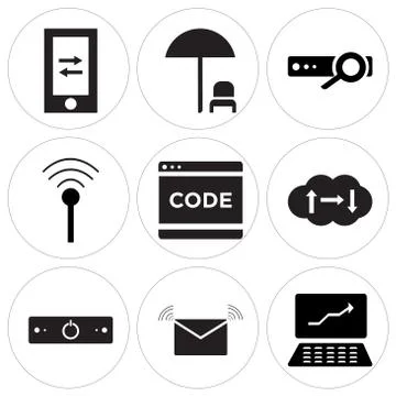 Set Of 9 simple editable icons such as Analytic laptop, Mail, Power off Free Stock Illustration