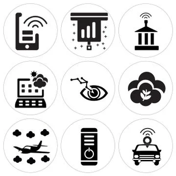 Set Of 9 simple editable icons such as Autonomous car, Power button, Airplane Free Stock Illustration