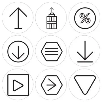 Set Of 9 simple editable icons such as Down arrow, Youtube, Play Free Stock Illustration
