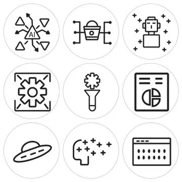 Set Of 9 simple editable icons such as Coding, Artificial intelligence, Ufo Grats Stockgrafik