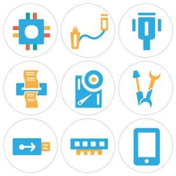 Set Of 9 simple editable icons such as Mobile phone, Ram, Usb Free Stock Illustration