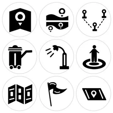Set Of 9 simple editable icons such as Map, Flag, Map Free Stock Illustration