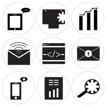 Set Of 9 simple editable icons such as Search setting, Report, Setting on pho Free Stock Illustration