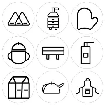 Set Of 9 simple editable icons such as Apron, Kettle, Milk Free Stock Illustration