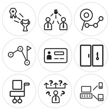 Set Of 9 simple editable icons such as Responsive, Question, Desk chair Free Stock Illustration