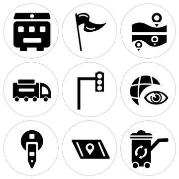 Set Of 9 simple editable icons such as Recycle bin, Map, Parking meter Ilustração Stock Gratuita