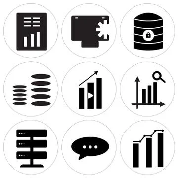 Set Of 9 simple editable icons such as Analytic, Chat, Data server Illustrazione stock gratuita