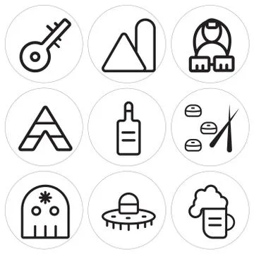 Set Of 9 simple editable icons such as Beer, Hat, Skull Free Stock Illustration