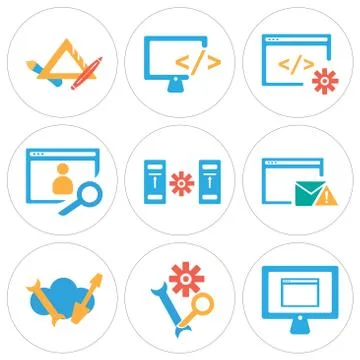 Set Of 9 simple editable icons such as Browser, Settings, Cloud computing Free Stock Illustration