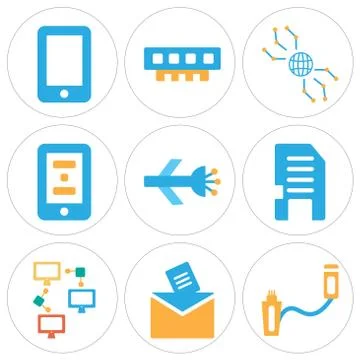 Set Of 9 simple editable icons such as Usb, Email, Networking Free Stock Illustration