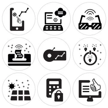 Set Of 9 simple editable icons such as Social media, Security, Solar energy Free Stock Illustration