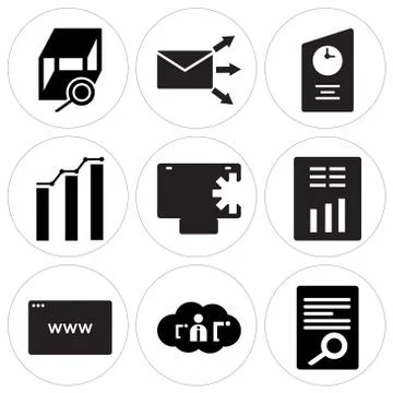 Set Of 9 simple editable icons such as Document view, Users, Browser Free Stock Illustration