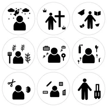 Set Of 9 simple editable icons such as Tourist, Secretary, Hairdresser Illustrazione stock gratuita