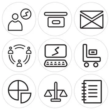 Set Of 9 simple editable icons such as Notebook, Balance, Pie chart Illustrazione stock gratuita