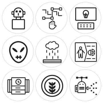Set Of 9 simple editable icons such as Robot, Plant, Time machine Free Stock Illustration