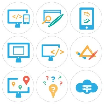 Set Of 9 simple editable icons such as Cloud computing, Browser, Monitor 免费库存插图