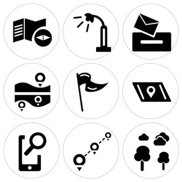Set Of 9 simple editable icons such as Park, Destination, Map Ilustração Stock Gratuita