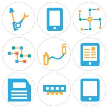 Set Of 9 simple editable icons such as Tablet, Ram, Diskette Illustrazione stock gratuita