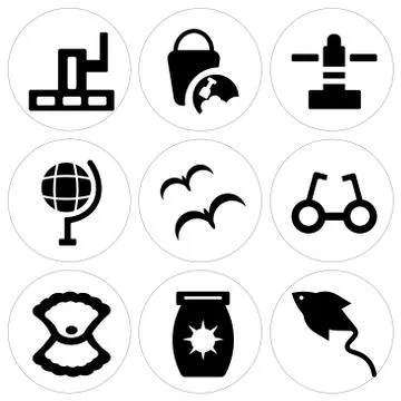 Set Of 9 simple editable icons such as Manta Ray, Sun Block, Big Shell Free Stock Illustration