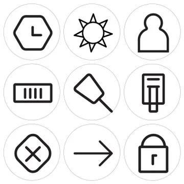 Set Of 9 simple editable icons such as Unlock, Right arrow, Cancel Free Stock Illustration