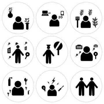 Set Of 9 simple editable icons such as human resources, Electrician, Maid 無料イラスト素材
