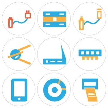 Set Of 9 simple editable icons such as Printer, Cd, Mobile phone Gratis stockillustratie