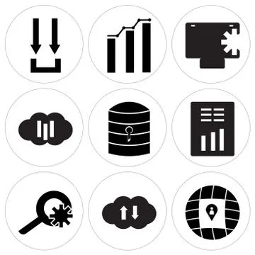 Set Of 9 simple editable icons such as Location, Download cloud, Settings Illustrazione stock gratuita